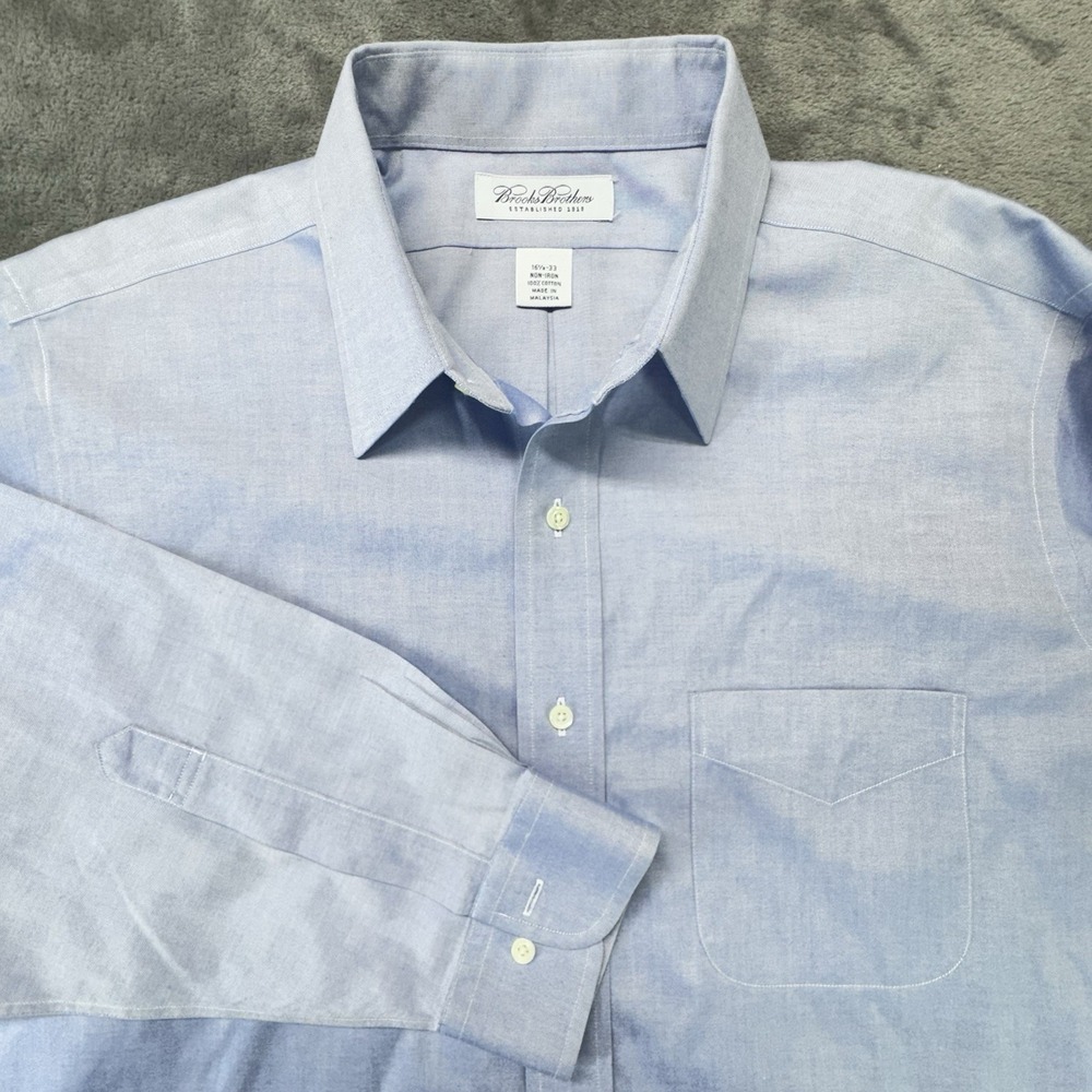Brooks Brothers Dress Shirt Mens 16.5-33‎ Blue Oxford Ainsley Collar 100% Cotton